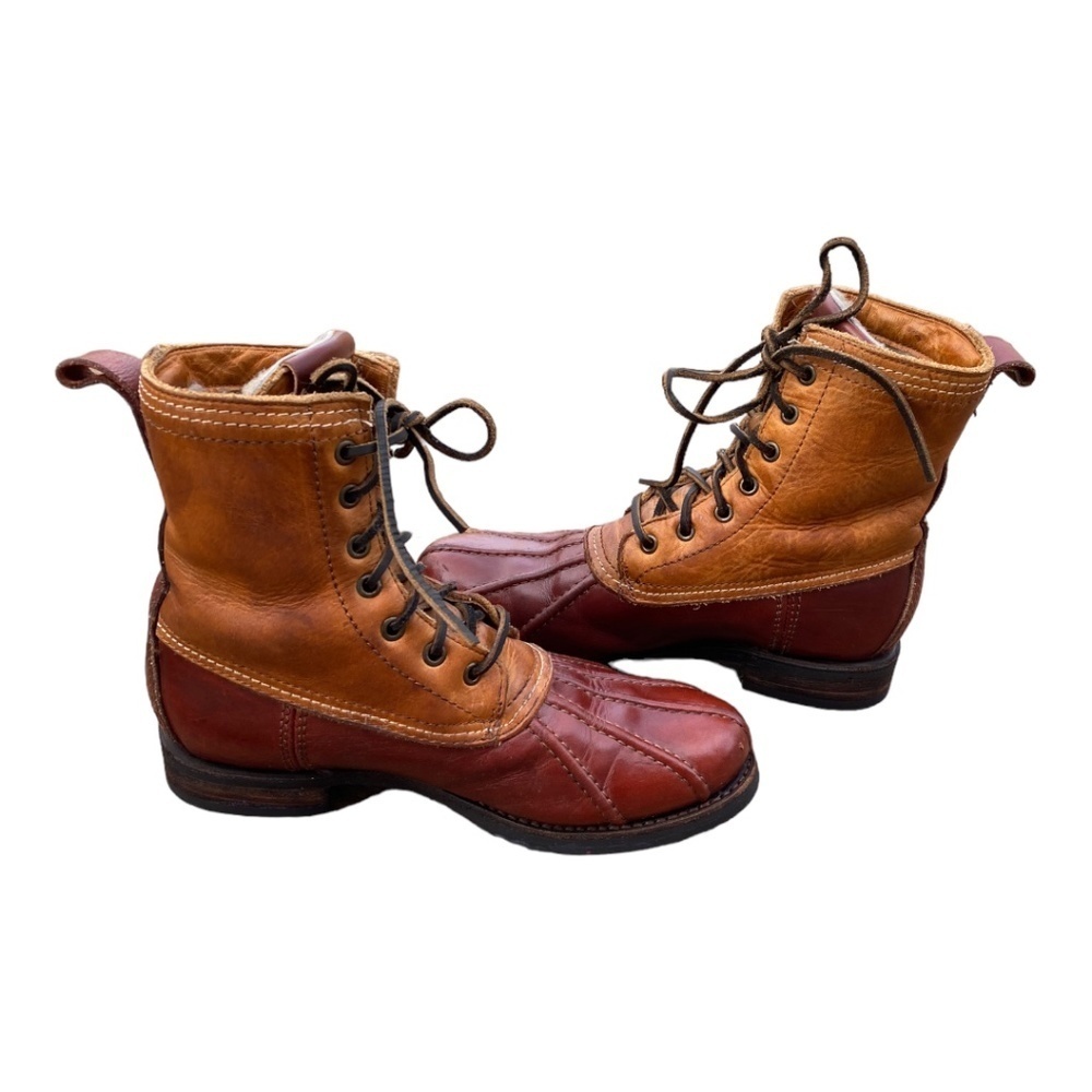 Frye Two-Tone Brown/Tan Leather Lace-Up Winter Boots - Picture 5 of 10